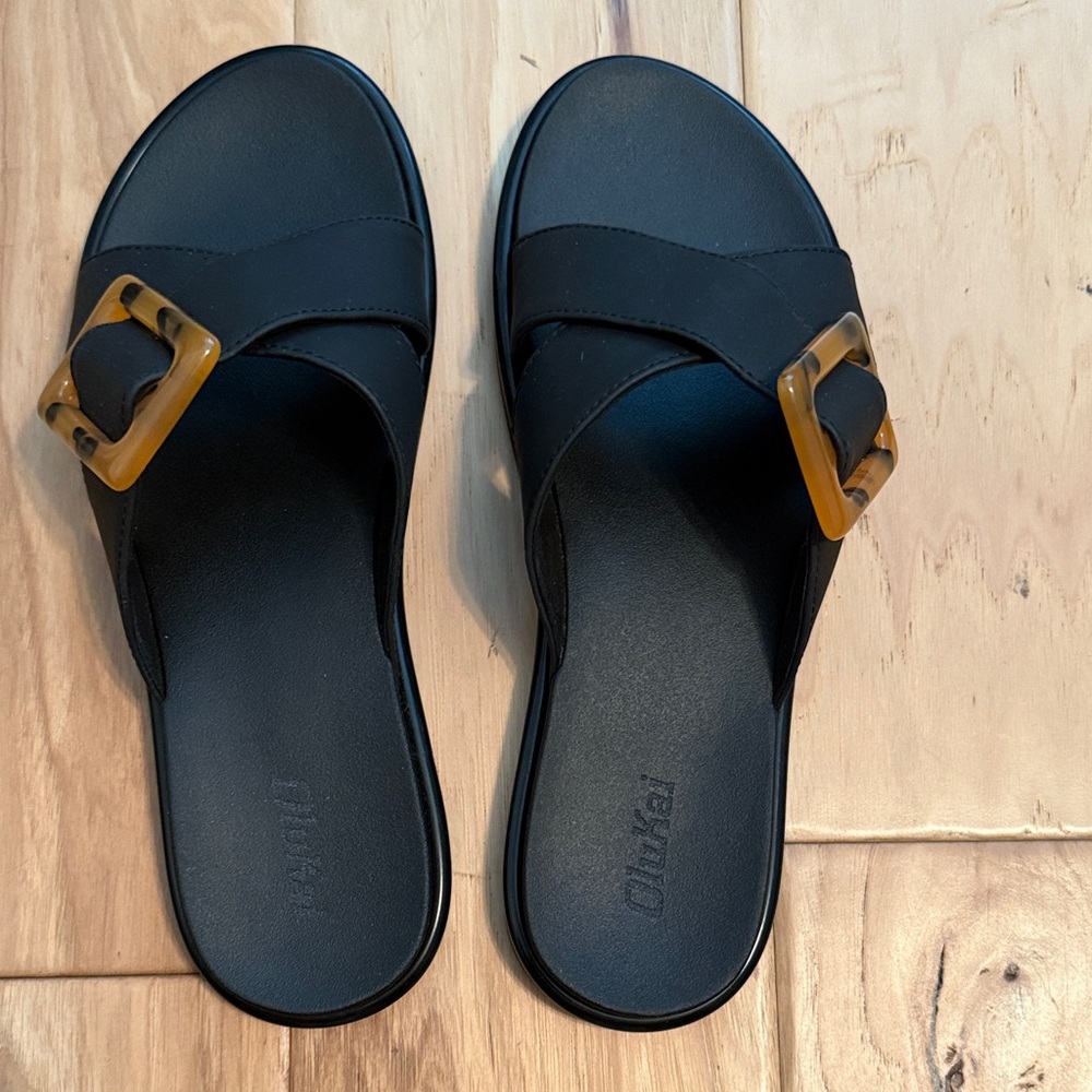 OluKai Women's Black Sandals with Gold Buckle